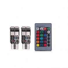 Bec pozitie RGB CU TELECOMANDA - T10, 6 LED SMD 5050 RGB 12V T10RGB (set 2 buc) foto