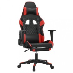 Scaun de gaming cu suport picioare, negru/ro?u, piele ecologica foto