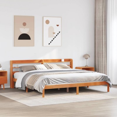 Gossi cadru de pat cu tablie, maro ceruit, 200x200 cm, lemn masiv pin foto