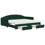Cumpara ieftin Pat de zi cu extensie si sertare verde inchis 90x200 cm catifea