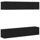 vidaXL Set de 4 piese pentru cabinet TV de perete, negru cu stejar