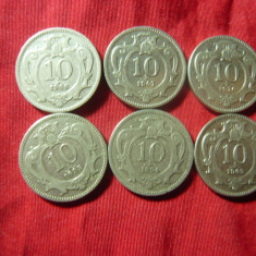 6 Monede 10 halleri 1894 , 1895 ,1907 ,1908 ,1909 ,1910 , cal. F.Buna