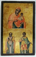 Maica Domnului cu Pruncul, Sf. Ierarh Nicolae si Sf. Mare Mucenic Dimitrie, Icoana Romaneasca, 1808 foto