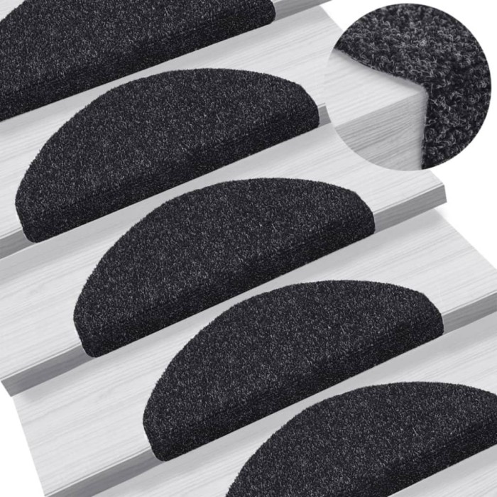 vidaXL Covorașe autoadezive pentru scări, 15 buc., 65x21x4 cm, negru, semirotunde, mari