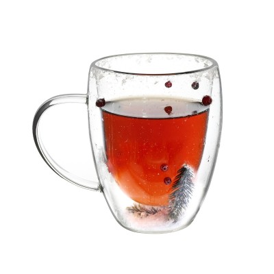 Cana, de cafea, Christmas time, transparenta, din sticla, 350 ml, 11.5 x 5.5 x 8.5 cm - ergonomica si usor de manevrat foto
