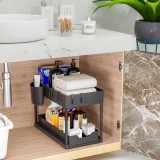 Organizator multifunctional pentru chiuveta cu recipient de depozitare glisant, utilizabil in bucatarie sau baie dimensiuni, 40 x 23 x 32 cm, culoare