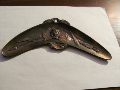 PVM - Ornament mai vechi bronz aborigeni Australia / bumerang / L = 21 l = 8 cm foto