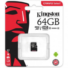 Microsdxc kingston 64gb canvas select 80r clasa 10 uhs-i r/w 80/10 mb/s fara adaptor sd foto