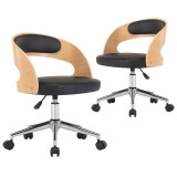 Cumpara ieftin Scaune pivotante, 2 buc. negru, lemn curbat &amp; piele ecologica