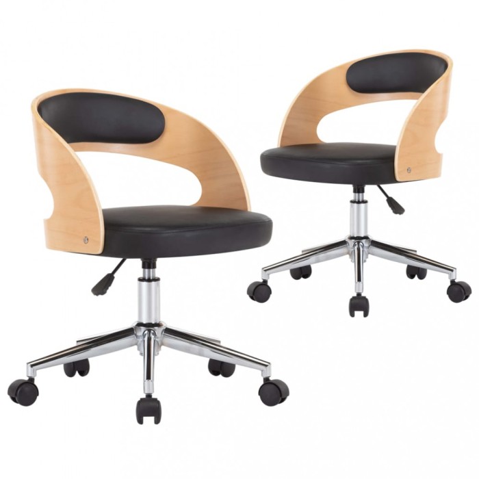 Scaune pivotante, 2 buc. negru, lemn curbat &amp; piele ecologica