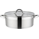 Cratita joasa din inox Grunberg, compatibila cu plita cu inductie, 22 cm, 3 l, capac din sticla