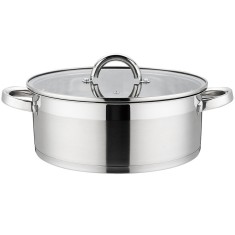 Cratita joasa din inox Grunberg, compatibila cu plita cu inductie, 22 cm, 3 l, capac din sticla