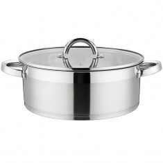 Cratita joasa din inox Grunberg, compatibila cu plita cu inductie, 22 cm, 3 l, capac din sticla