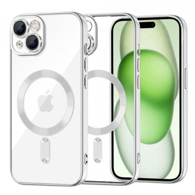 Husa MagSafe pentru Apple iPhone 15 Plus, Techsuit, Luxury Crystal, Argintie foto