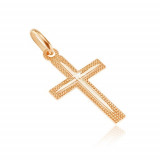 Pandantiv din aur de 14K - cruce latină strălucitoare cu canelură &icirc;ngustă