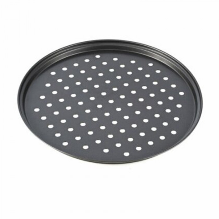 Tava perforata pentru pizza Vanora, 28 x 1.4 cm, otel carbon, Negru