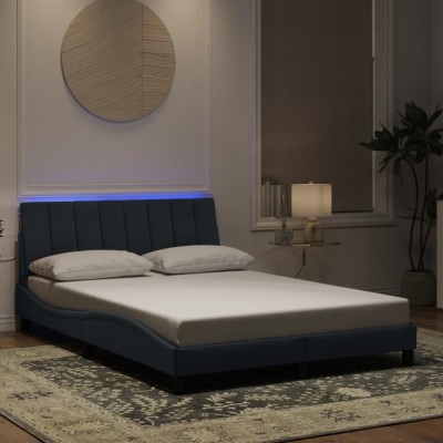 vidaXL Cadru de pat cu lumini LED, gri &amp;icirc;nchis, 120x200 cm, catifea 3213770 foto