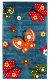 Cumpara ieftin Covor Camera Copii Model Fluturi 11206-140, Marime 80 x 150 cm, Albastru, Inaltime Fir 9 mm, Antialergic, Polipropilena, Gradinita, Cresa, Loc de Joac, KOLIBRI