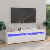 VidaXL Comode TV cu lumini LED, 2 buc., alb extralucios, 75x35x40 cm