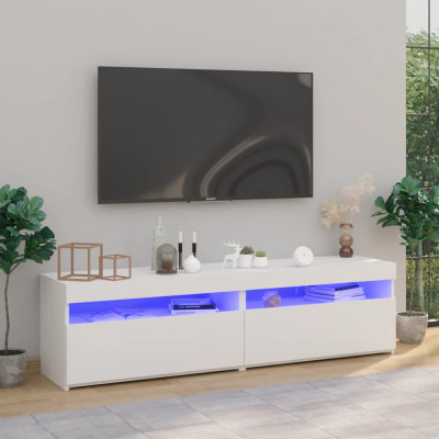 vidaXL Comode TV cu lumini LED, 2 buc., alb extralucios, 75x35x40 cm foto