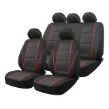 Huse auto universale scaune fata si spate set complet 9 piese SC17 AMiO, negru-rosu Black/RED, pentru autoturisme, compatibile cu airbag