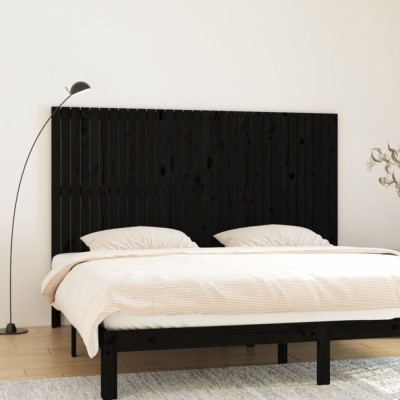 vidaXL Tăblie de pat pentru perete, negru, 204x3x110 cm lemn masiv pin 824932 foto
