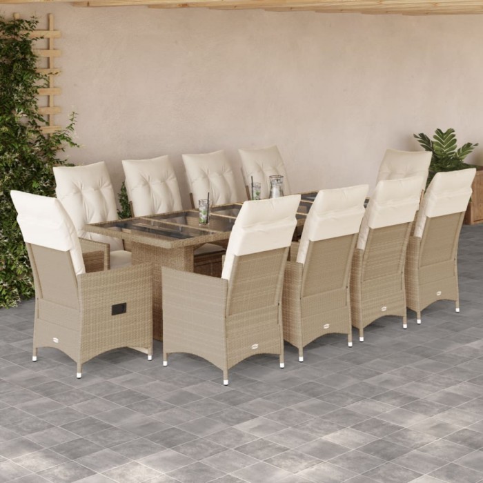 Gossi set bistro de gradina, 11 piese, cu perne, bej, poliratan