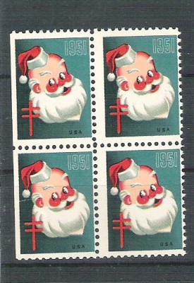 USA, Cinderella 1951 Christmas x 4, MNH, imperf. left L.074 foto