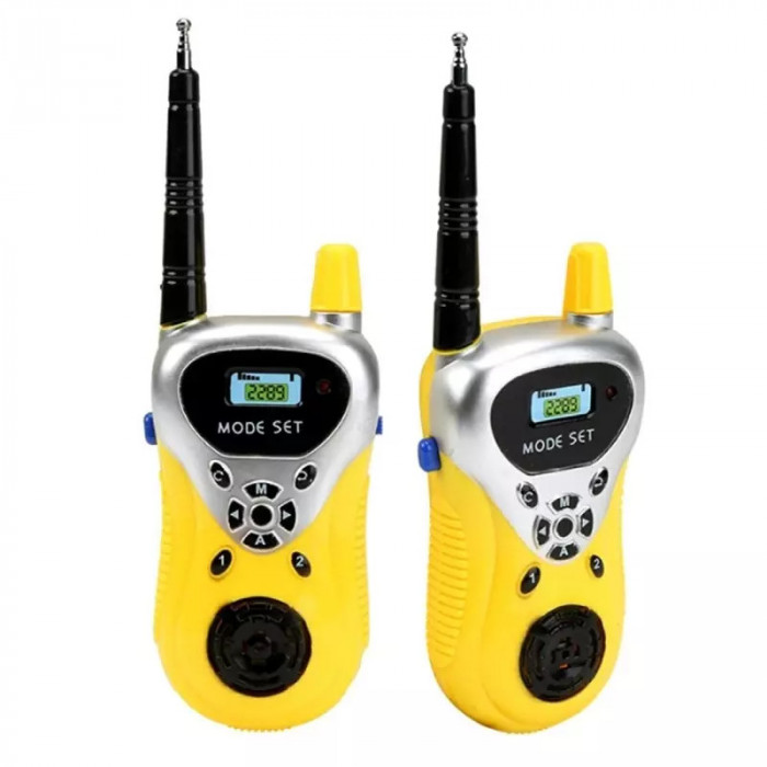 Set 2x statie Walkie Talkie pentru copii, semnal pana la 100 m Galben