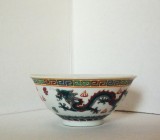 Bol ornamental (won) portelan chinezesc decorat manual - Enamel famille verte - marcaj Zhongguo Jingdezhen Zhi