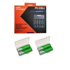 Incarcator USB pentru acumulatori AA, AAA + 4 acumulatori AA, 2600 mAh, Ni-Mh