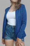 Blazer sacou tip cardigan, fara inchidere, cu maneca lunga, albastru electric, S