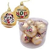 Set 10 globuri brad Craciun Minnie Mouse aurii 6 cm