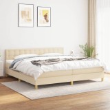 VidaXL Pat box spring cu saltea, crem, 200x200 cm, textil