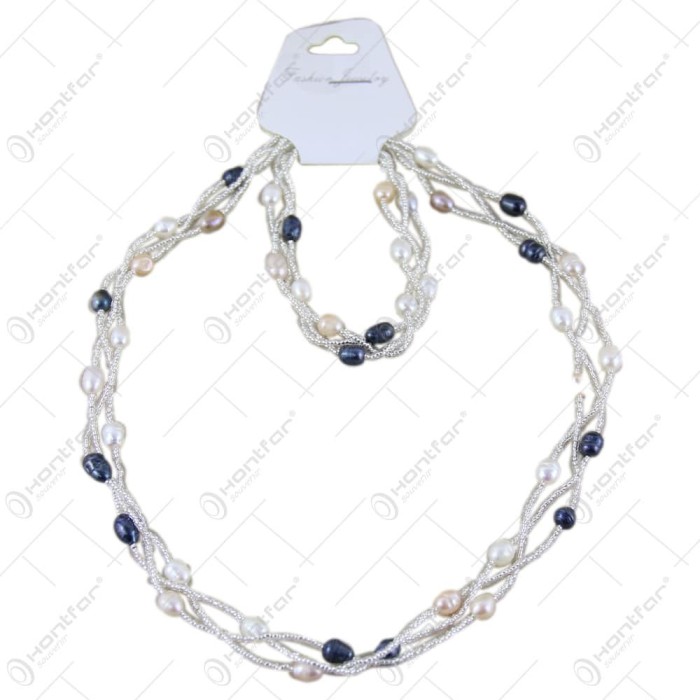 Set colier si bratara din perle sidefate &ndash; Culori variate