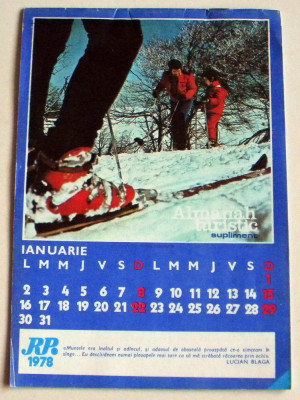1978 Calendar editat de Almanah Turistic, 12 file 16x23cm, reclame turism RSR foto