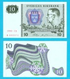 Suedia (p#52) 10 Kronor 1990 aUNC 'Gustaf Adolf' serie: B 802073; (ROG CITITI DETALIILE!)