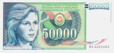 Bancnota Iugoslavia 50.000 Dinari 1988 - P96 UNC foto