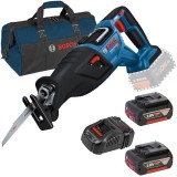 Bosch GSA 185-LI + 1600A00B8J + 1619BZ0100 - Fierastrau sabie + Set 2 acumulatori si incarcator Li-Ion 18 V 5 Ah + Geanta textila