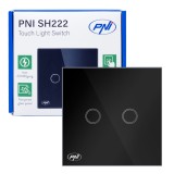 Aproape nou: Intrerupator dublu cu touch PNI SH222 din sticla, negru cu LED indicat
