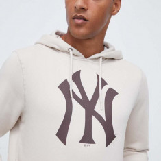 47brand bluza MLB New York Yankees barbati, culoarea bej, cu glugă, cu imprimeu