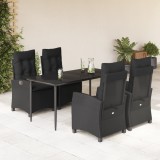 vidaXL Set mobilier de grădină cu perne, 5 piese, negru, poliratan