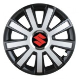 Cumpara ieftin Set 4 capace roti Silver/black cu inel cromat R14 pentru gama auto Suzuki, Autohelix MSA