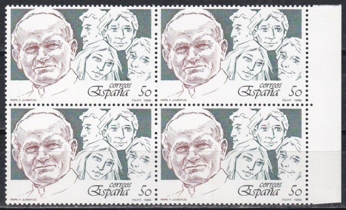 Spania 1989 - Vizita Papei Ioan al II-lea, Bloc de 4, MNH