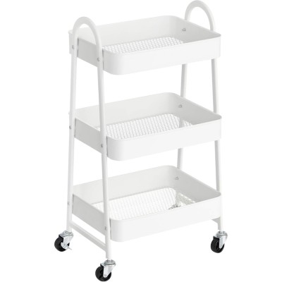 SONGMICS Carucior depozitare 3 niveluri cu roti si frane, structura metalica, 41x31x78 cm, alb Household NewTrend foto