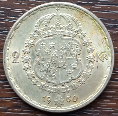 (A950) MONEDA DIN ARGINT SUEDIA - 2 KRONOR 1950, LIT. TS, REGELE GUSTAV V foto