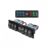 Panou 6 Butoane Luminoase + Voltmetru Auto 12V 24V, Accesorii Auto, Comutator ON-OFF, Protectie Suprasarcina, Universal