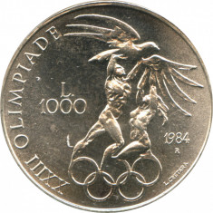 San Marino 1000 Lire 1984 (Summer Olympics) Argint 14.6 g/835, KM-169 UNC !!!