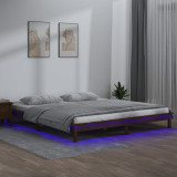 Cadru pat LED maro miere 150x200 cm lemn masiv king size, vidaXL