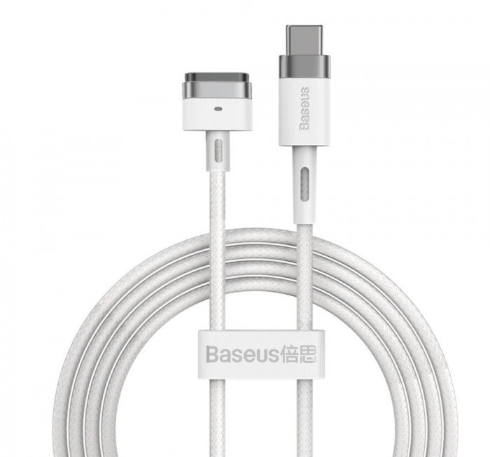 Baseus Cablu de alimentare magnetic din zinc pentru MacBook Power - USB tip C 60W 2m alb